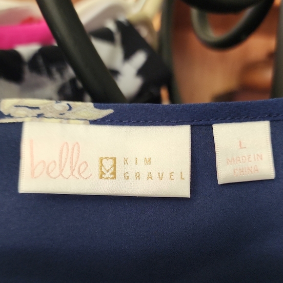 Belle Kim Gravel Blues Yellow WhitePatterned Blouse Kimono Boho Tunic Top Lined - Picture 2 of 7